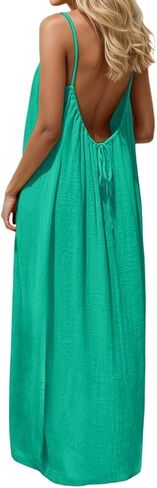 GaoCold Backless Cami Dresses for Women Low Back Housedress Casual Flowy Maxi Dress Sleeveless Solid Open Back Sundress in Saudi Arabia