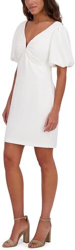 Siena Women's Short Puff Sleeve Ruched V-Neck Shift Mini Dress in Saudi Arabia