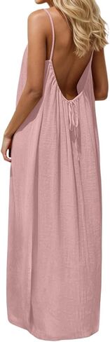 GaoCold Backless Cami Dresses for Women Low Back Housedress Casual Flowy Maxi Dress Sleeveless Solid Open Back Sundress in Saudi Arabia