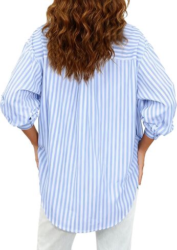 Women's Striped Button Down Shirts Casual Long Sleeve Stylish Collared Classic Office Work Blouses Tops in Saudi Arabia