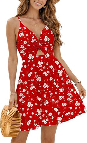 IHOT المرأة الصيف فستان الشمس الأزهار الخامس الرقبة السباغيتي حزام تويست الجبهة انقطاع ألف خط كشكش هيم فستان عطلة الشاطئ عادية in Kuwait