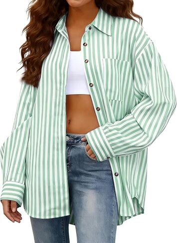 Women's Striped Button Down Shirts Casual Long Sleeve Stylish Collared Classic Office Work Blouses Tops in Kuwait