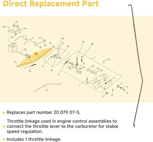 20 079 07-S Throttle Linkage Compatible with Kohler Courage SV470 SV590 SV600 Engines, Stainless Steel Coated Control Link, Replaces 20-079-07-S in Kuwait
