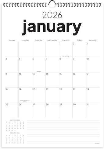 2026 Calendar, 12 Months, January to December, 17" x 12", Large Wall Calendar 2026 with Hanger, Calendar 2026 for Wall, 2026 Calendar Planner, Thick Paper, Spiral Binding, Simple and Aesthetic Design. in Kuwait