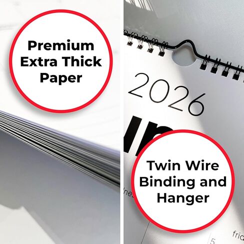 2026 Calendar, 12 Months, January to December, 17" x 12", Large Wall Calendar 2026 with Hanger, Calendar 2026 for Wall, 2026 Calendar Planner, Thick Paper, Spiral Binding, Simple and Aesthetic Design. in Kuwait