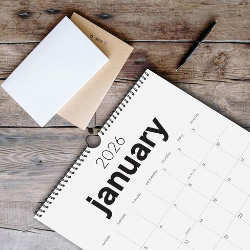 2026 Calendar, 12 Months, January to December, 17" x 12", Large Wall Calendar 2026 with Hanger, Calendar 2026 for Wall, 2026 Calendar Planner, Thick Paper, Spiral Binding, Simple and Aesthetic Design. in Kuwait