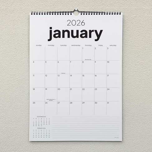 2026 Calendar, 12 Months, January to December, 17" x 12", Large Wall Calendar 2026 with Hanger, Calendar 2026 for Wall, 2026 Calendar Planner, Thick Paper, Spiral Binding, Simple and Aesthetic Design. in Kuwait