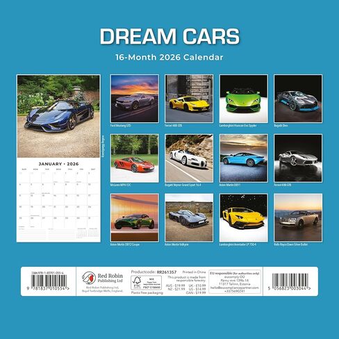 Red Robin 2026 Dream Cars Monthly Wall Calendar | 12" x 24" Open | Premium Thick & Sturdy Paper | Hangable 12 Month Calendar | Lined Notes & To Do Area | Vivid Images | Plastic Free in Saudi Arabia