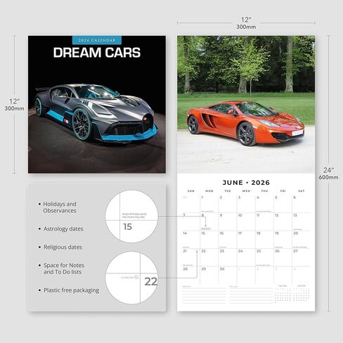 Red Robin 2026 Dream Cars Monthly Wall Calendar | 12" x 24" Open | Premium Thick & Sturdy Paper | Hangable 12 Month Calendar | Lined Notes & To Do Area | Vivid Images | Plastic Free in Saudi Arabia