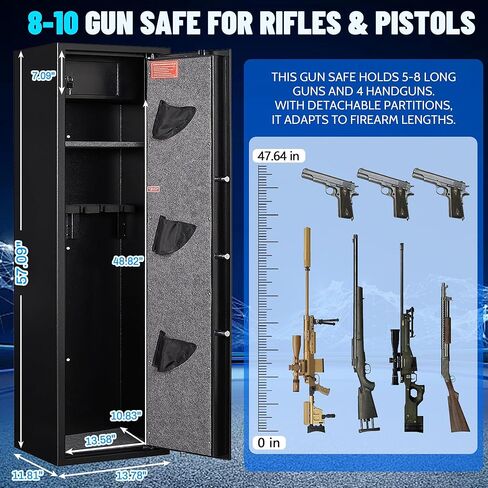 8-12 بندقية بصمة آمنة، لا تحتاج إلى تجميع، آمنة للبنادق والمسدسات، خزائن أسلحة للبنادق والبنادق، خزائن بندقية بيومترية مع أرفف قابلة للتعديل وخزانة داخلية in Kuwait