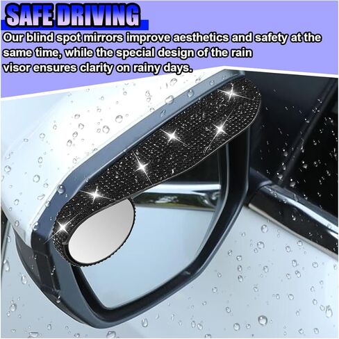 2PCS Bling Car Side Mirror Rain Visor Guard, Rhinestones Car Rear View Mirror Rain Eyebrows, Rainproof Vehicle Side Mirrors Smoke Shade Cover, Auto Decoration Accessory for Truck, SUV Cars (Black) in Saudi Arabia