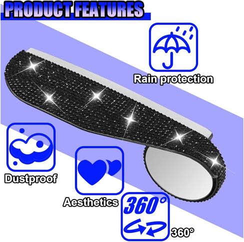 2PCS Bling Car Side Mirror Rain Visor Guard, Rhinestones Car Rear View Mirror Rain Eyebrows, Rainproof Vehicle Side Mirrors Smoke Shade Cover, Auto Decoration Accessory for Truck, SUV Cars (Black) in Saudi Arabia