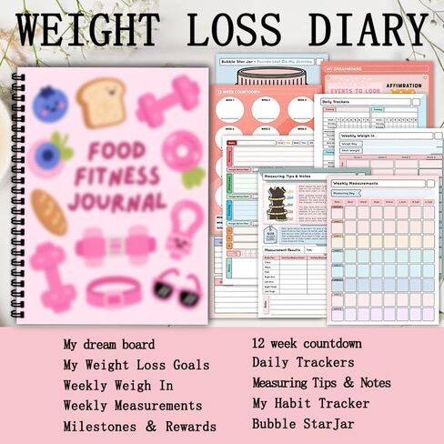 1PCS Weight Loss Diary for Women 5.8x8.2inch Weight Loss Plan Fitness & Diet Journal with Trackers for Food, Exercise, Goals & Progress | Motivational Workout Journal(104pages) in Saudi Arabia