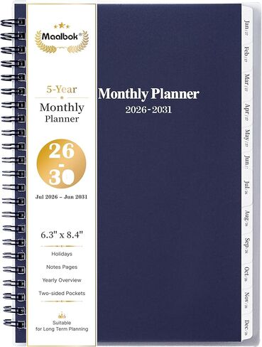 2026-2031 Monthly Planner/Calendar - Jul. 2026 - Jun. 2031, 5 Year Monthly Planner with Tabs, 6.4" x 8.5", 60 Monthly Planner, Two-Side Pocket, 9 Notes Pages, Suitable for Long-Term Planning - Blue in Saudi Arabia