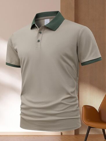 Men's Polo Shirts Short Sleeve Casual Polo T Shirt Color Block Slim Fit Golf Shirts in Saudi Arabia