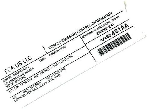 Mopar 47480481AA LABEL VEHICLE EMISSION CONTROL IN in Saudi Arabia