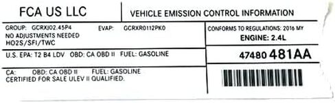 Mopar 47480481AA LABEL VEHICLE EMISSION CONTROL IN in Saudi Arabia