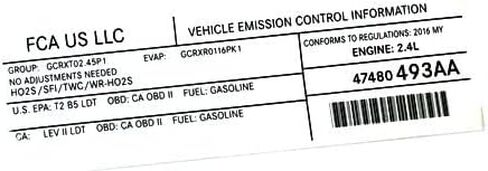 Mopar 47480493AA LABEL VEHICLE EMISSION CONTROL IN in Saudi Arabia