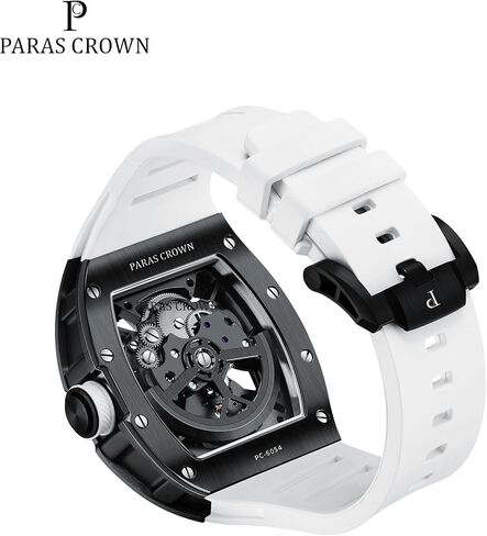 Automatic Analog Watches for Men Mechanical Mens Watches Stainless Steel Case 5ATM Waterproof Fashion Luxury Wrist Black Watches with Silicone Strap in Saudi Arabia