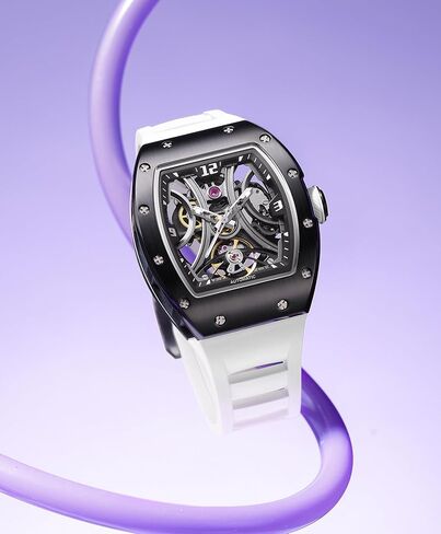 Automatic Analog Watches for Men Mechanical Mens Watches Stainless Steel Case 5ATM Waterproof Fashion Luxury Wrist Black Watches with Silicone Strap in Saudi Arabia