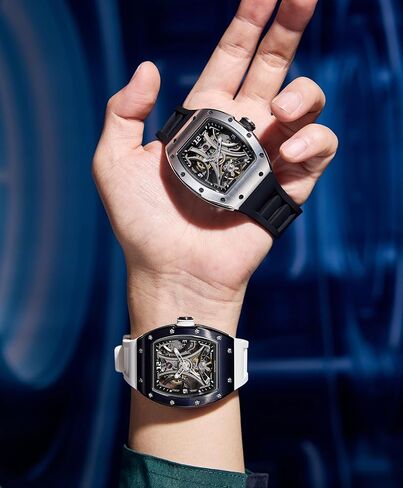 Automatic Analog Watches for Men Mechanical Mens Watches Stainless Steel Case 5ATM Waterproof Fashion Luxury Wrist Black Watches with Silicone Strap in Saudi Arabia