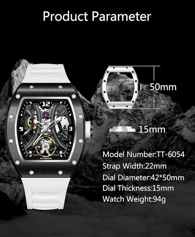 Automatic Analog Watches for Men Mechanical Mens Watches Stainless Steel Case 5ATM Waterproof Fashion Luxury Wrist Black Watches with Silicone Strap in Saudi Arabia