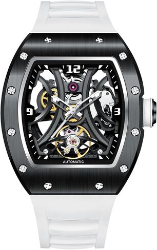 Automatic Analog Watches for Men Mechanical Mens Watches Stainless Steel Case 5ATM Waterproof Fashion Luxury Wrist Black Watches with Silicone Strap in Saudi Arabia