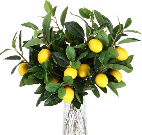 Giegxin 6 Pcs Artificial Lemons Tree Branches 18 Inch Faux Greenery Stems Lifelike Lemon Decor Fake Fruits Plant for Home Kitchen Dining Table Decor in Saudi Arabia