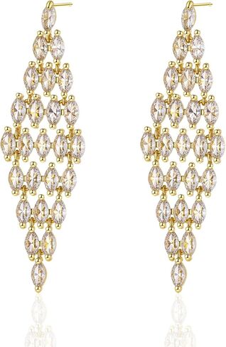 14K Gold-Plated Dangle Design-Wedding Bride Women Long Tassel Link Fringe Dangly Earrings，Lightweight Hyopallergenic Earring in Saudi Arabia