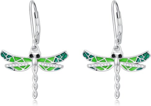 أقراط متدلية من الألماس الأحمر الكاردينال/اليعسوب للنساء، 925 من الفضة الاسترليني لمحبي الحيوانات أقراط متدلية على الظهر هدايا مجوهرات لعيد ميلادها in Kuwait