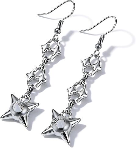 Gothic Flail Morning Star Mace Spike Ball Dangle Earrings - Punk Rock Stainless Steel Drop Earrings for Women Men, Edgy Spiked Ball Jewelry for Halloween, Cosplay & Daily Wear in Saudi Arabia