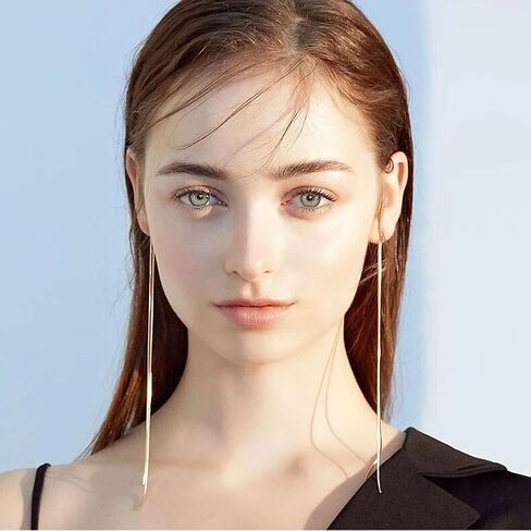 Tassel Earrings for Women Gold Plated Silver Chain Earrings Dainty Minimalist Dangle Drop Studs in Saudi Arabia