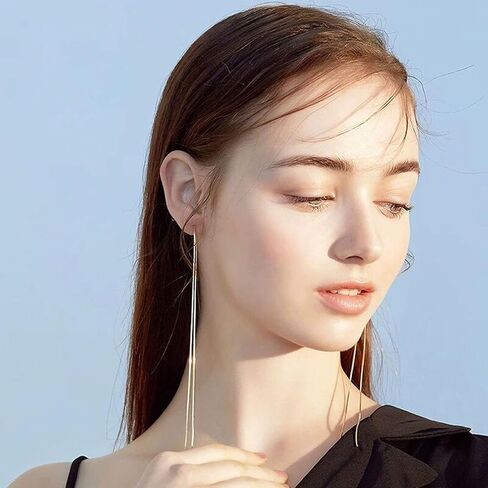 Tassel Earrings for Women Gold Plated Silver Chain Earrings Dainty Minimalist Dangle Drop Studs in Saudi Arabia