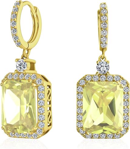 Statement Fashion 10CT Emerald Cut CZ Halo Dangle Huggie Dangle Earrings Prom Cubic Zirconia Gold Silver Plated in Saudi Arabia