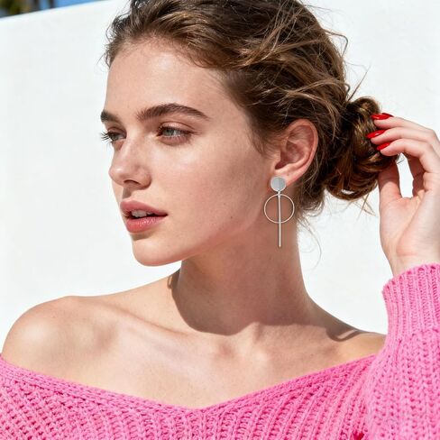 12 Pairs Silver Drops Dangle Earrings Boho Fashion Jewelry Vintage Statement Boho Bohemian Long Earrings Trendy Stuff Holiday Festive Gift for Women Birthday Party Wedding Party Prom Decorations in Kuwait