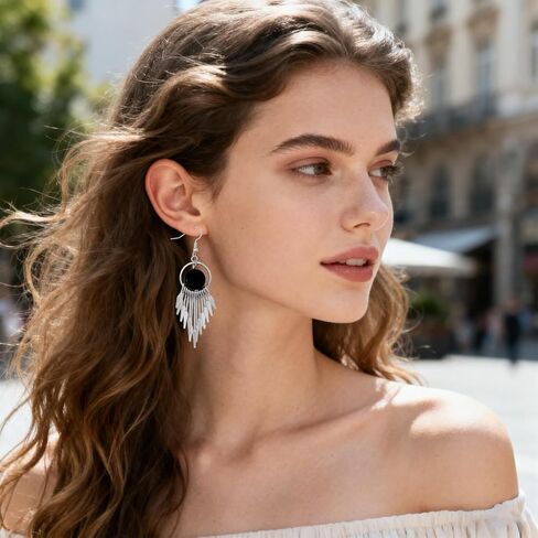 12 Pairs Silver Drops Dangle Earrings Boho Fashion Jewelry Vintage Statement Boho Bohemian Long Earrings Trendy Stuff Holiday Festive Gift for Women Birthday Party Wedding Party Prom Decorations in Saudi Arabia