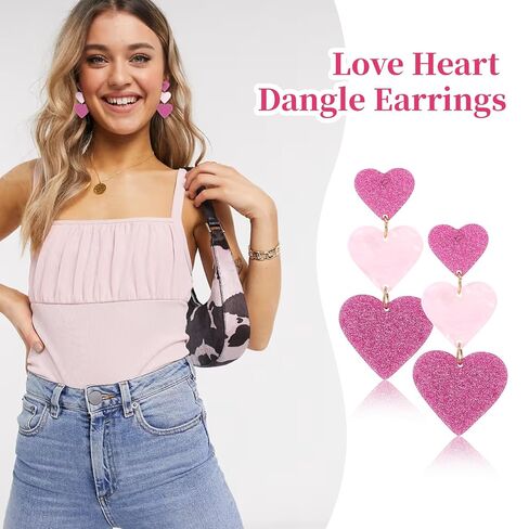 CAVETEE 8PCS Hot Pink Heart Earrings for Women, Dangle Earrings Cute Love Earrings for Her Lightweight Big Hoop Earrings 80s Party Accessories in Kuwait