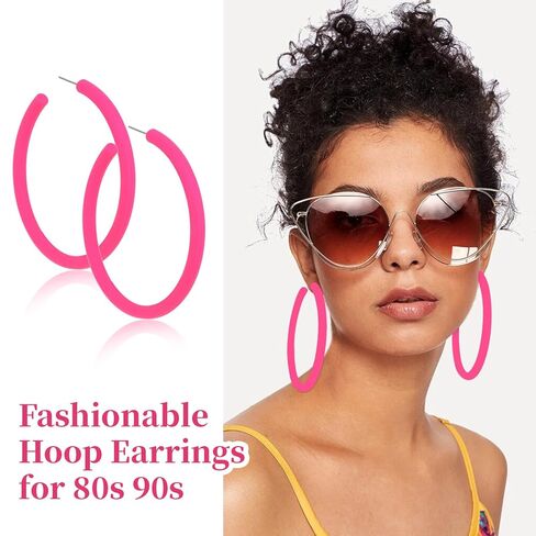 CAVETEE 8PCS Hot Pink Heart Earrings for Women, Dangle Earrings Cute Love Earrings for Her Lightweight Big Hoop Earrings 80s Party Accessories in Kuwait