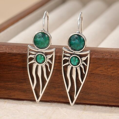 Vintage Copper Craftsman Carved Sun Earrings for Women, Bohemian Style Hollow Pendant Earrings in Saudi Arabia
