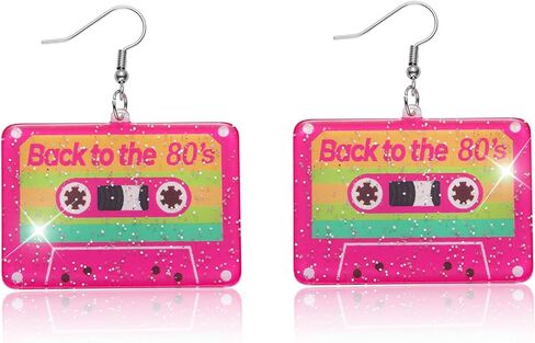 80s Earrings for Women Sparkling Back to the 80’s Cassette Tape Earrings Acrylic Drop Dangle Earring for Glow Party Halloween Cosplay Jewelry in Saudi Arabia