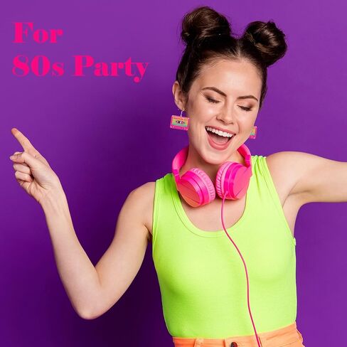 80s Earrings for Women Sparkling Back to the 80’s Cassette Tape Earrings Acrylic Drop Dangle Earring for Glow Party Halloween Cosplay Jewelry in Saudi Arabia