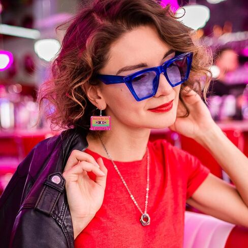 80s Earrings for Women Sparkling Back to the 80’s Cassette Tape Earrings Acrylic Drop Dangle Earring for Glow Party Halloween Cosplay Jewelry in Saudi Arabia