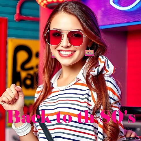 80s Earrings for Women Sparkling Back to the 80’s Cassette Tape Earrings Acrylic Drop Dangle Earring for Glow Party Halloween Cosplay Jewelry in Saudi Arabia