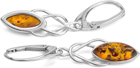 إيان وفاليري شركة العنبر الفضة الاسترليني أقراط ماركيز المتدلية Leverback in Kuwait