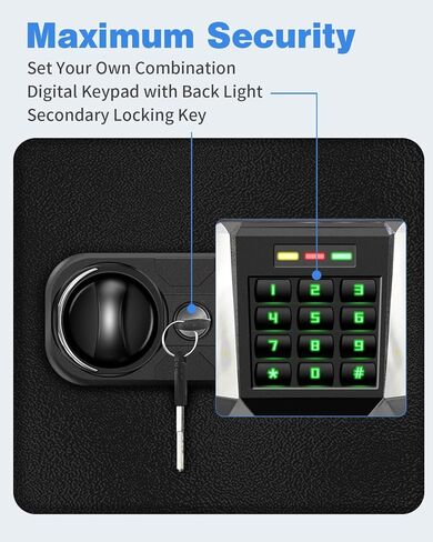 صندوق آمن مقاوم للحريق للاستخدام المنزلي، صندوق قفل أمان شخصي صغير بحجم 1.3 قدم مكعب مع ضوء مستشعر LED وشحن خارجي من النوع C لمستندات المجوهرات والأموال in Kuwait