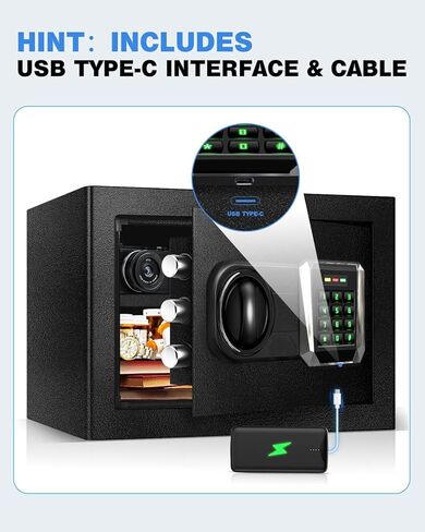 صندوق آمن مقاوم للحريق للاستخدام المنزلي، صندوق قفل أمان شخصي صغير بحجم 1.3 قدم مكعب مع ضوء مستشعر LED وشحن خارجي من النوع C لمستندات المجوهرات والأموال in Kuwait