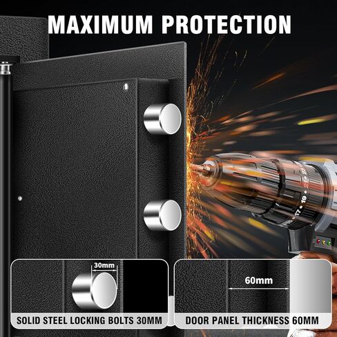 صندوق آمن مقاوم للحريق للاستخدام المنزلي، صندوق قفل أمان شخصي صغير بحجم 1.3 قدم مكعب مع ضوء مستشعر LED وشحن خارجي من النوع C لمستندات المجوهرات والأموال in Kuwait