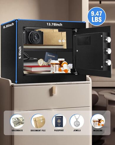 صندوق آمن مقاوم للحريق للاستخدام المنزلي، صندوق قفل أمان شخصي صغير بحجم 1.3 قدم مكعب مع ضوء مستشعر LED وشحن خارجي من النوع C لمستندات المجوهرات والأموال in Kuwait