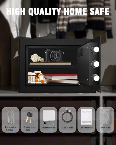 صندوق آمن مقاوم للحريق للاستخدام المنزلي، صندوق قفل أمان شخصي صغير بحجم 1.3 قدم مكعب مع ضوء مستشعر LED وشحن خارجي من النوع C لمستندات المجوهرات والأموال in Kuwait