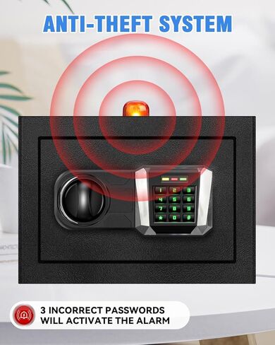 صندوق آمن مقاوم للحريق للاستخدام المنزلي، صندوق قفل أمان شخصي صغير بحجم 1.3 قدم مكعب مع ضوء مستشعر LED وشحن خارجي من النوع C لمستندات المجوهرات والأموال in Kuwait